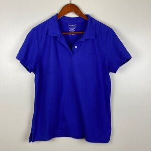 LL Bean Woman’s Polo Shirt Large Slightly Fitted 100% Cotton Blue